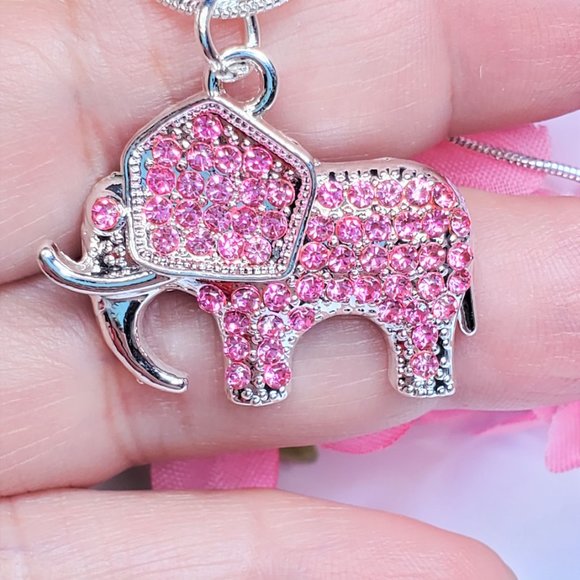 Pink Pave Crystal Elephant Necklace - Picture 5 of 6